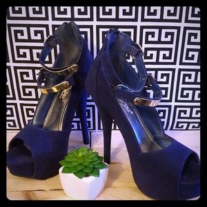 Total Blue Velvet-Suede Platform Heels